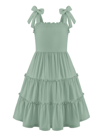 Arshiner Mädchen Kleider Fliege Trägerkleid Kinder Baumwolle Sommerkleid Ärmelloses A-Linie Swingkleid Schulterfrei Elegant Freizeitkleid für Mädchen 5-15 Jahre