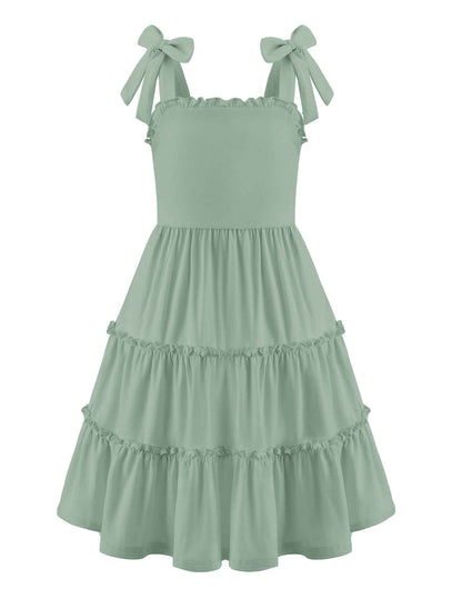 Arshiner Mädchen Kleider Fliege Trägerkleid Kinder Baumwolle Sommerkleid Ärmelloses A-Linie Swingkleid Schulterfrei Elegant Freizeitkleid für Mädchen 5-15 Jahre