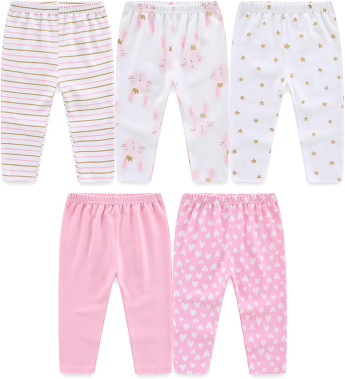 JELYLOVE Pack of 5 Unisex Baby Boy Girl Trousers Sets 100% Cotton Baby Accessories Newborn