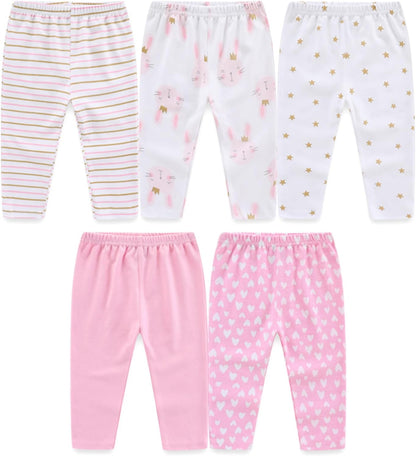 JELYLOVE Pack of 5 Unisex Baby Boy Girl Trousers Sets 100% Cotton Baby Accessories Newborn