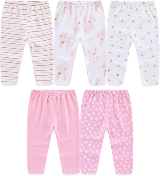 JELYLOVE Pack of 5 Unisex Baby Boy Girl Trousers Sets 100% Cotton Baby Accessories Newborn