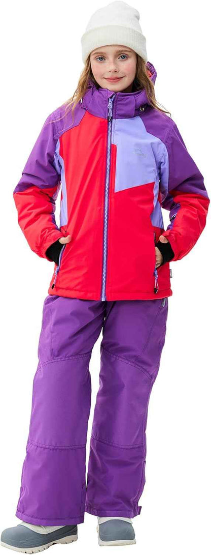 Children's Ski Suit Girls Waterproof Windproof and Warm 2-Piece with Hood 6-16 Years Outdoor Sports, Mountaineering, Skiing