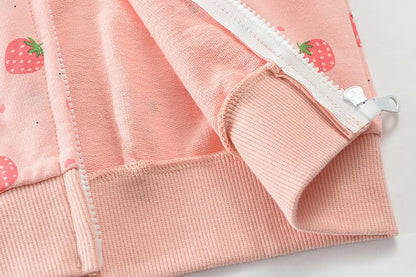 CM-Kid Zip Up Hoodie Mädchen Kapuzenpullover Reißverschluss Sweatshirts Hoody Baumwolle Kinder Erdbeere Langarm Kapuzenjacke Warm 1-7 Jahre 92-122
