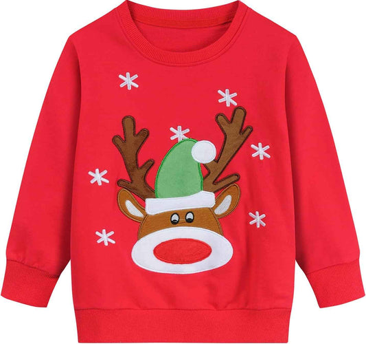 EULLA Kinder Mädchen Jungen Weihnacht Pullover Sweatshirt Weihnachtsoutfit Weihnachtspuli Christmas Xmas Rentier Weihnachtsmann Weihnachtskleidung 92 98 104 110 116 122