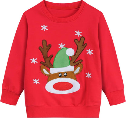 EULLA Kinder Mädchen Jungen Weihnacht Pullover Sweatshirt Weihnachtsoutfit Weihnachtspuli Christmas Xmas Rentier Weihnachtsmann Weihnachtskleidung 92 98 104 110 116 122