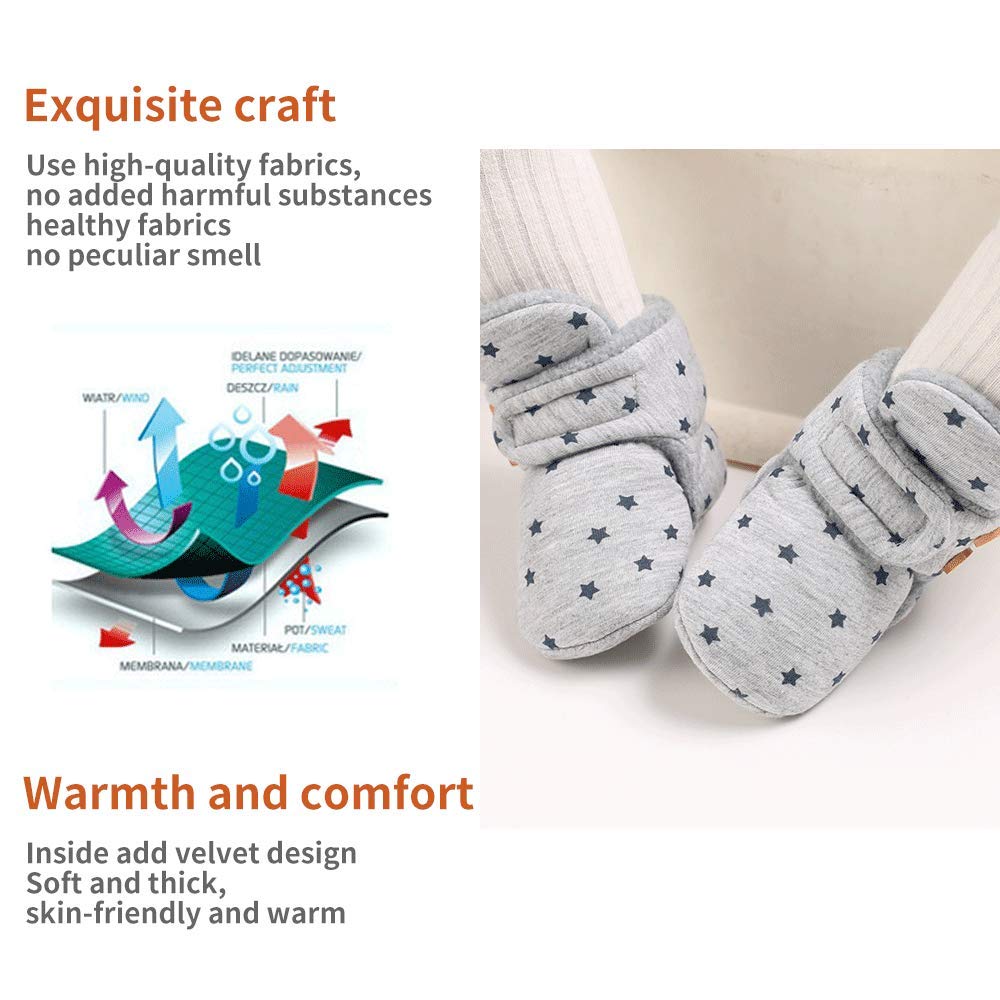 Newborn Warm Winter Booties, Organic Cotton Lining and Non-Slip Stripes, Booties, Sock Shoes for Winter with Soft Sole, Crawling Shoes, Size 0 - 18 Months, Baby Boys and Girls, Prewalker and Toddler Shoes