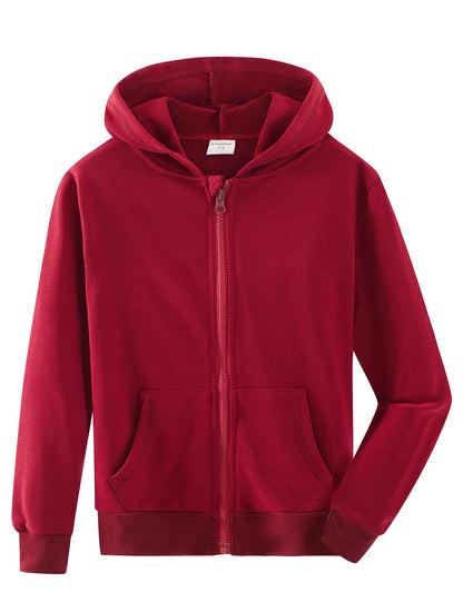 Spring&Gege Jungen Hoodie Sweatjacke Basic Einfarbig Baumwoll Kapuzenjacke für Kinder（3-12 Jahre）