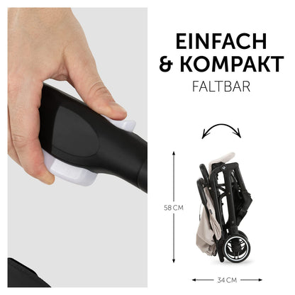 hauck Travel N Care, Dark Olive - Reise Buggy für Kinder ab Geburt bis 22 kg - mit Liegefunktion - Leicht 6,9 kg & Kompakt - Klein Zusammenklappbar - UPF 50+ - EVA Räder - Korb bis 3 kg