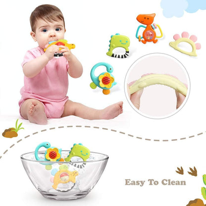 TINOTEEN Baby Rattles Spielzeugset, 5 Stück Beißring Shaker Grab Spin Rassel Spielzeug für 3 6 9 12 18 Monate Babys Neugeborenes