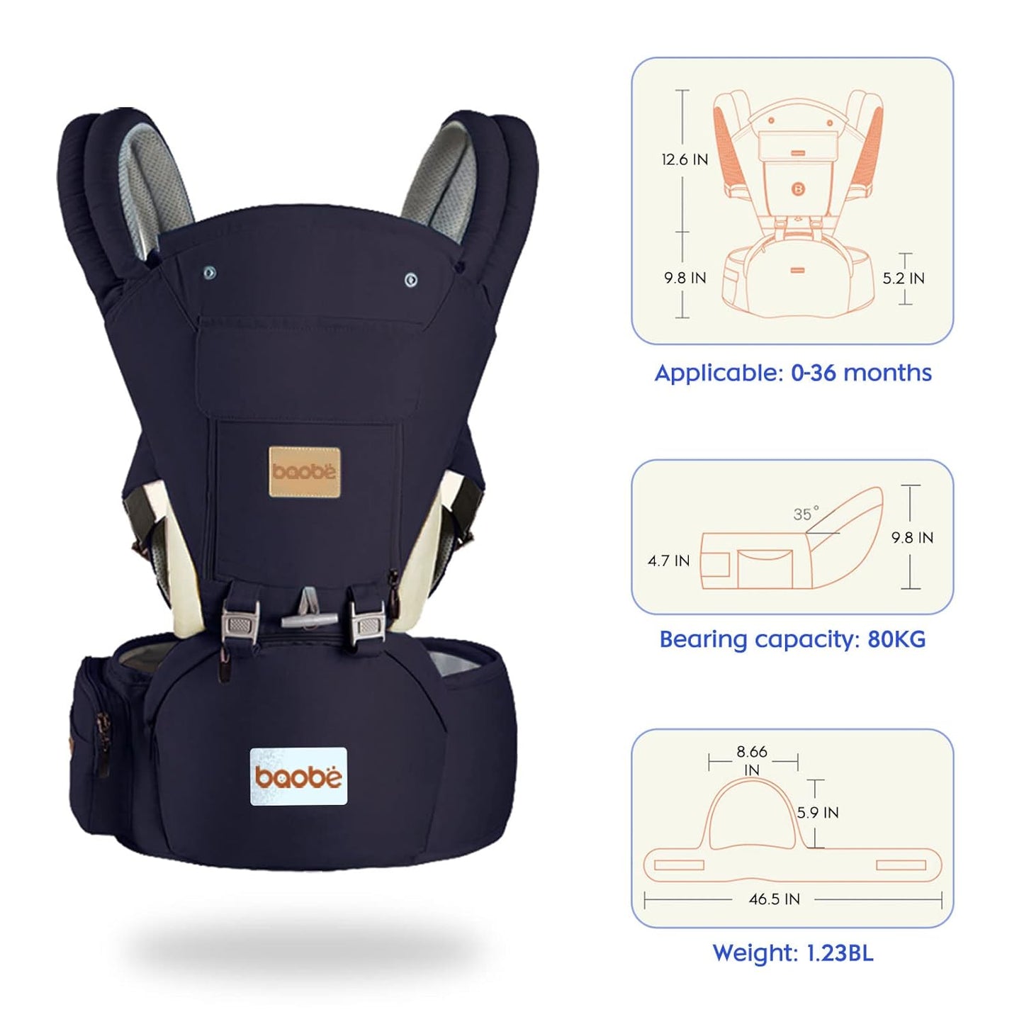 Baby Carrier Newborn with Hip Seat 3-in-1 Baby Carrier Ergonomic Breathable and Soft Baby Belly Carrier for Baby 0-36 Months, Baby Back Carrier 0-18 kg