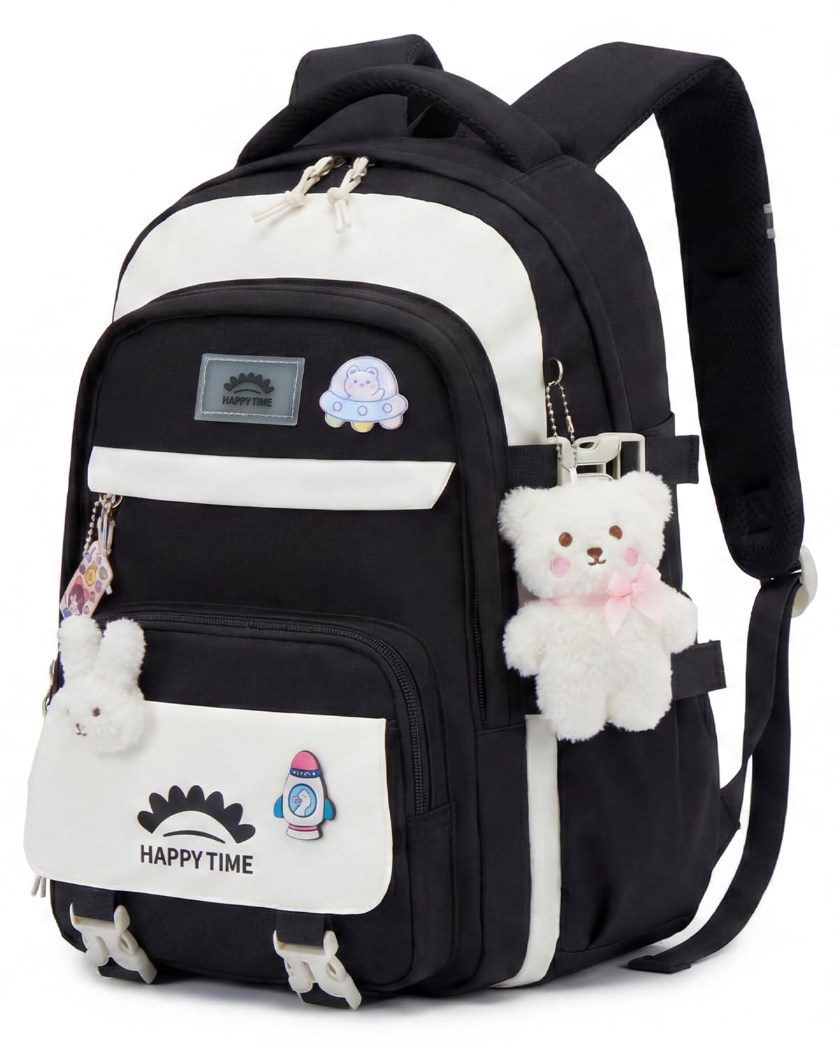 Tanou Schultasche Mädchen, Wasserabweisender Nylon Kinder Schulranzen, 20L | Leichter Schulrucksack für Mädchen der 2. bis 5. Klasse, Rucksack Schule mit Anhänger, Blau
