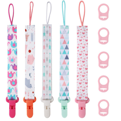 Schnullerkette Junge, 5er Baby Schnullerband Stoff mit 5er Silikonring, Schnullerketten mit Clips, Personalisiert Nuckelketten für Schnur Lätzchen Dreieckstuch Schnuller (Braun)