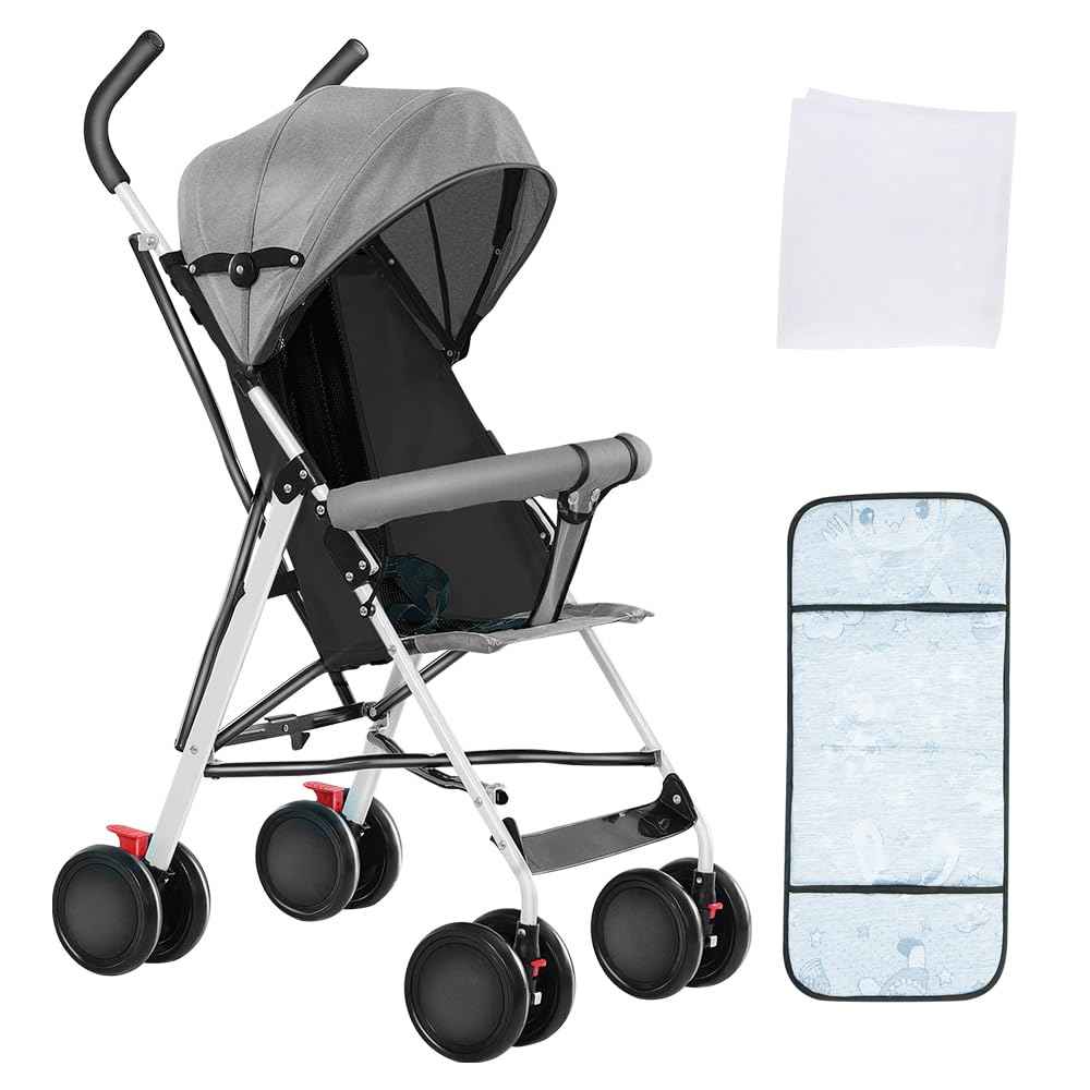OHMG Kinderbuggy, Klein Zusammenklappbar Kinderwagen,Rücken und Fußstützenverstellung,Hinterradbremse,5-Punkt-Gurt,Einfaches Ein-Hand-Falten,Baby Reisebuggy