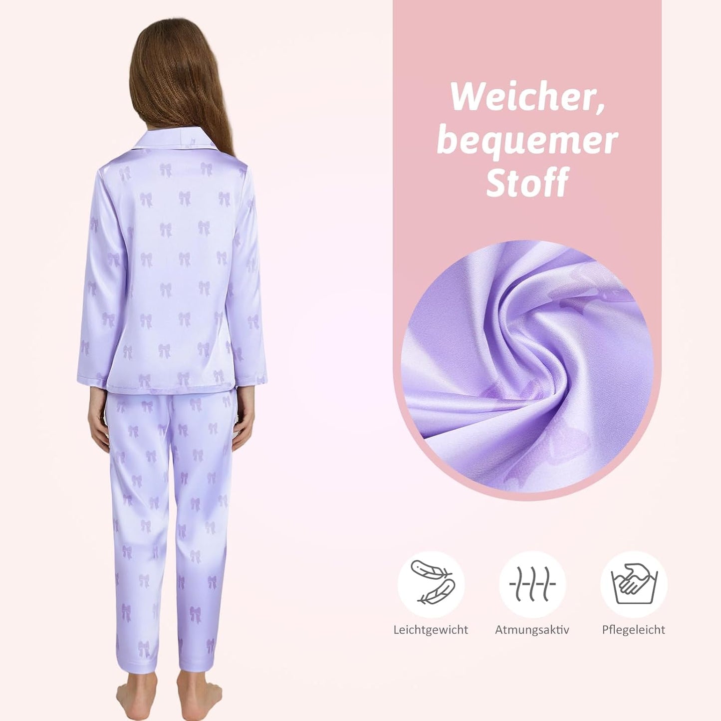 Pyjamas Mädchen Kinder, Süße Pyjama Sets, Satin Pyjamas für Mädchen 5-14 Jahre