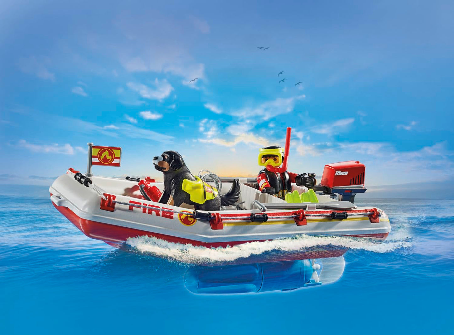 PLAYMOBIL Action Heroes 71464 Fire Boat with Aqua Scooter, Exciting Water Rescue, Includes Diving Goggles, Flippers and Life Jacket, Realistic Toy for Children from 4 Years