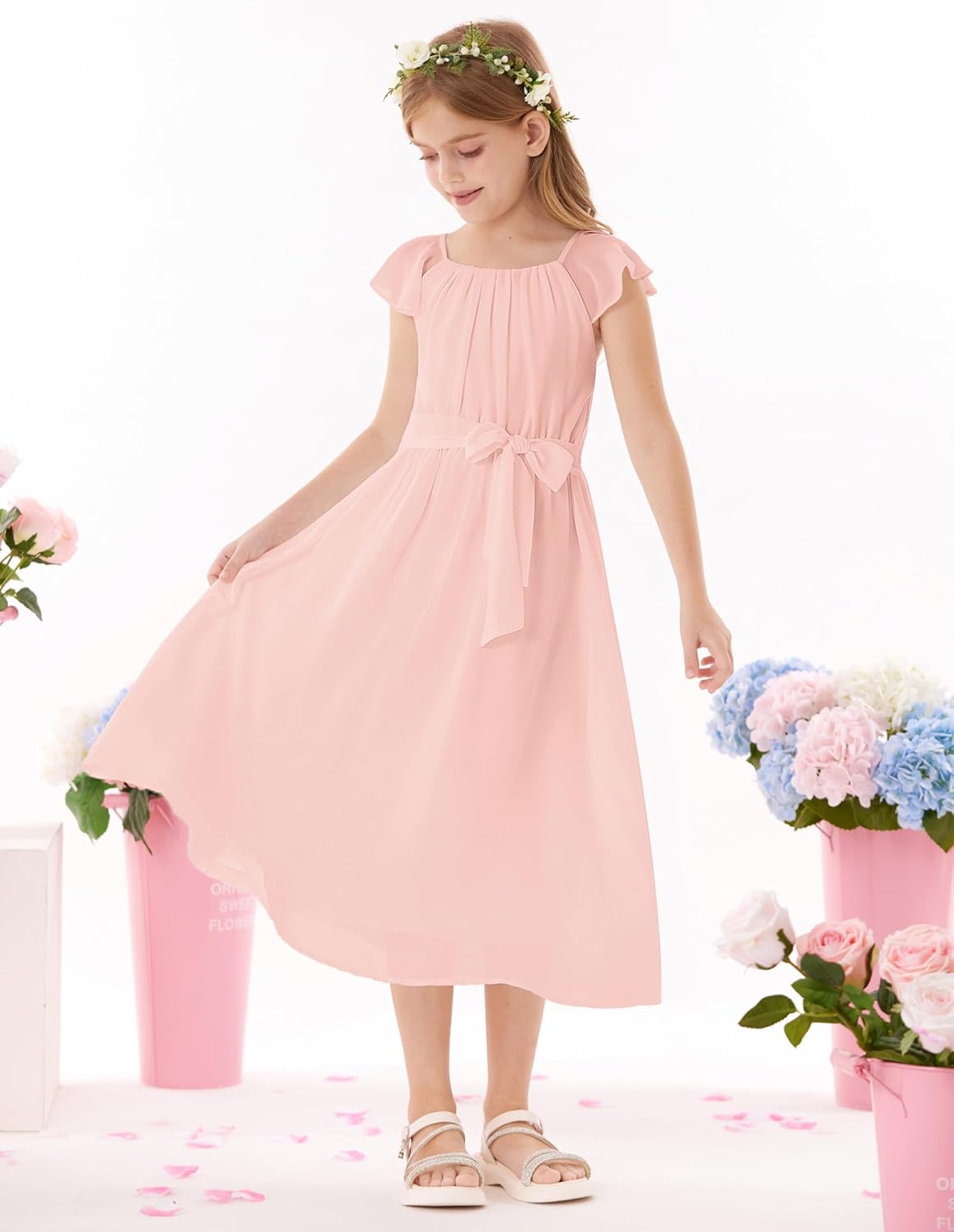GRACE KARIN Girls Summer Dress Elegant Chiffon Princess Long Dress Wedding Guest Evening Dress for Teenage Girls 5-14 Years 