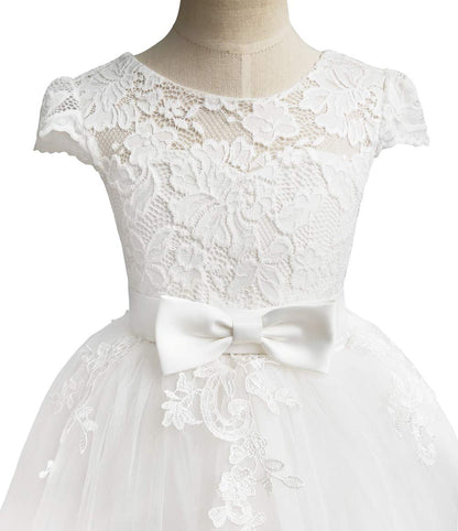 TYHTYM Blumenmädchen Kleid, Festzug, Hochzeit, Spitzenkleid, Abschlussballkleid, Mädchen, Partykleid, Flattern Ärmel, Weiß