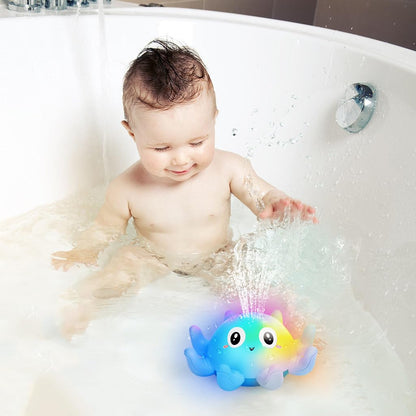 Jovicos Bath Toy, Octopus Spray Water Toy with Light, Bath Toy Baby from 1 Year, Bath Time Toy Children Gift (Blue)