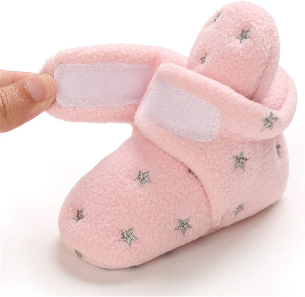 EDOTON Unisex-Baby Neugeborenes Fleece Booties, Baby Jungen Mädchen Weiche Sohlen Streifen Bootie Kleinkind Stiefel Niedlich Stiefel Socke Einstellbar