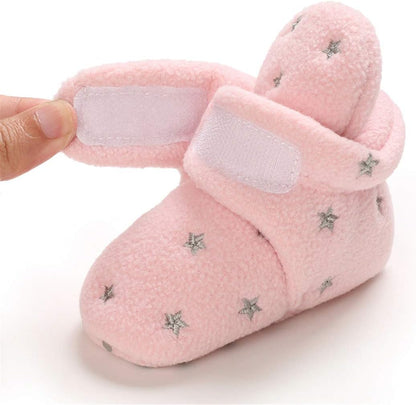 EDOTON Unisex-Baby Neugeborenes Fleece Booties, Baby Jungen Mädchen Weiche Sohlen Streifen Bootie Kleinkind Stiefel Niedlich Stiefel Socke Einstellbar