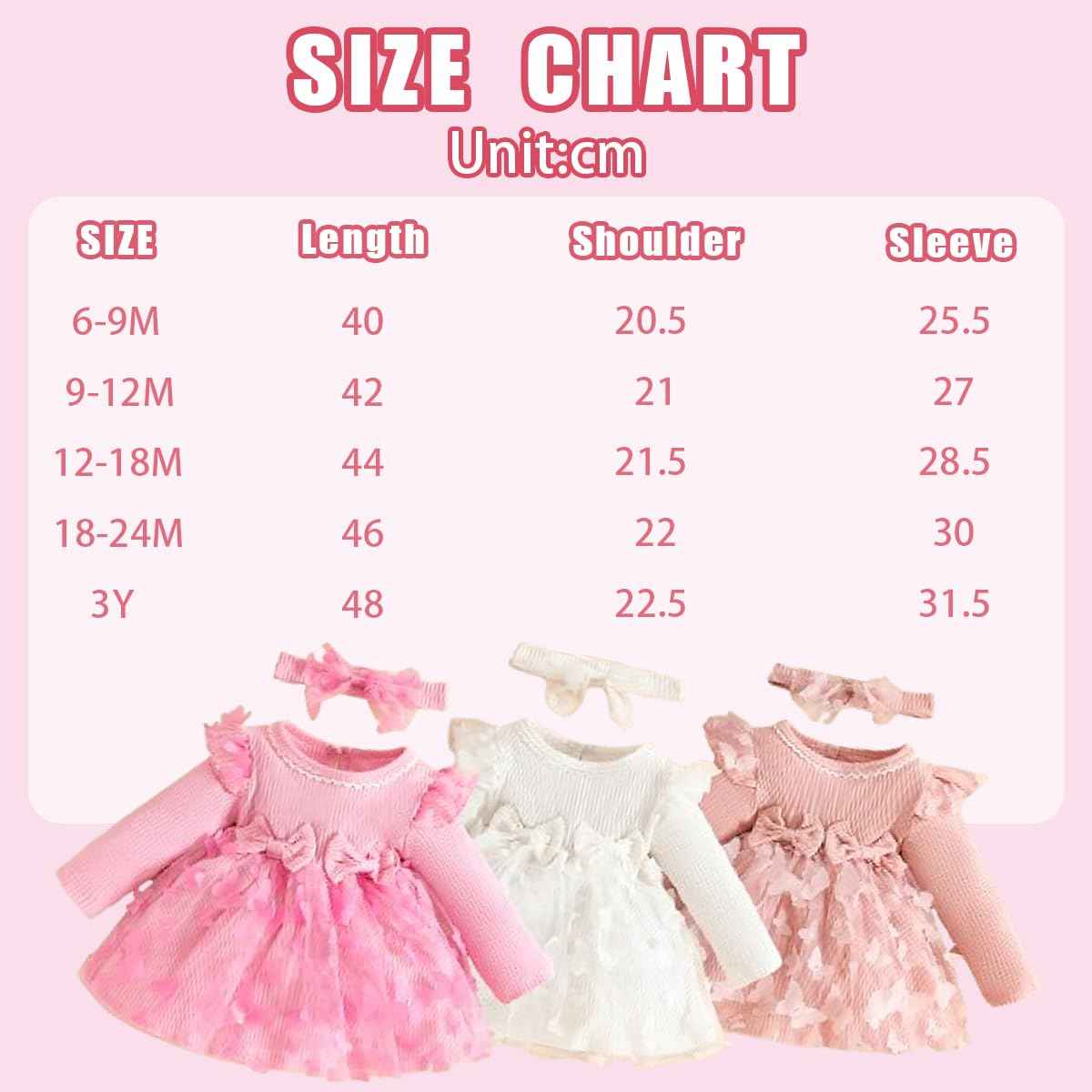 Baby Girl Dress Long Sleeve Newborn Baby Clothing Ruffle Tulle Dress Princess Tutu Skirt for 6 Months - 3 Years