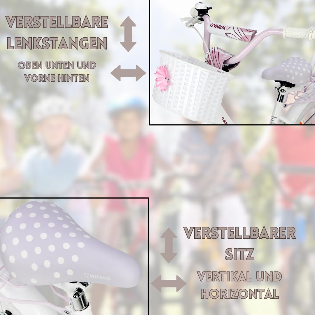MIRAVO Kinderfahrrad Fahrrad Kinder Ab 2 Bis 8 Jahre Mit Stützrädern Schubstange V-Brake Bremsen Rückstrahl Aufkleber 12 16 20 Zoll Radgröße Korb Für Mädchen Misty - Meloni2