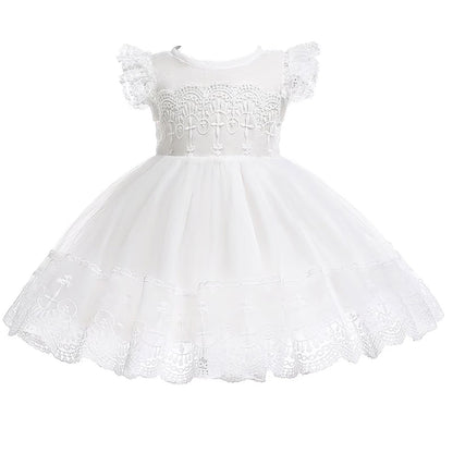 Baby Mädchen Weiße Taufe Kleid mit Kapuze Neugeborene Taufe Kleid Spitze Kleid für Hochzeit Geburtstag