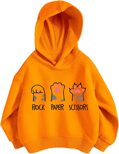 Pullover Mädchen Hoodie Niedlicher Katzen-Druck Lässig Locker Kapuzenpullover Frühling Herbst Langarm Pullover Sweatshirt mit Kapuzen Langarmshirt Oberteile für 3-12 Jahre