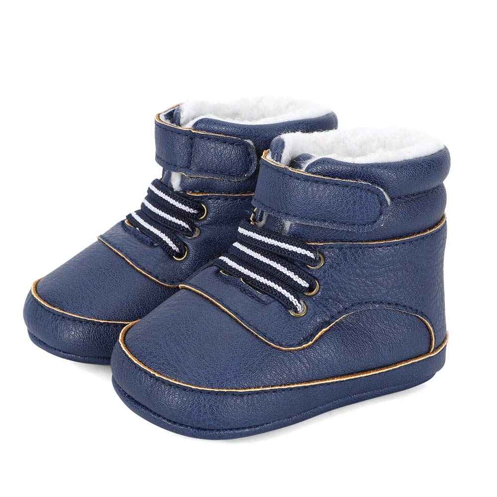 LACOFIA Baby Boys Cowboy Winter Boots Toddler Non-Slip Laces Snow Boots