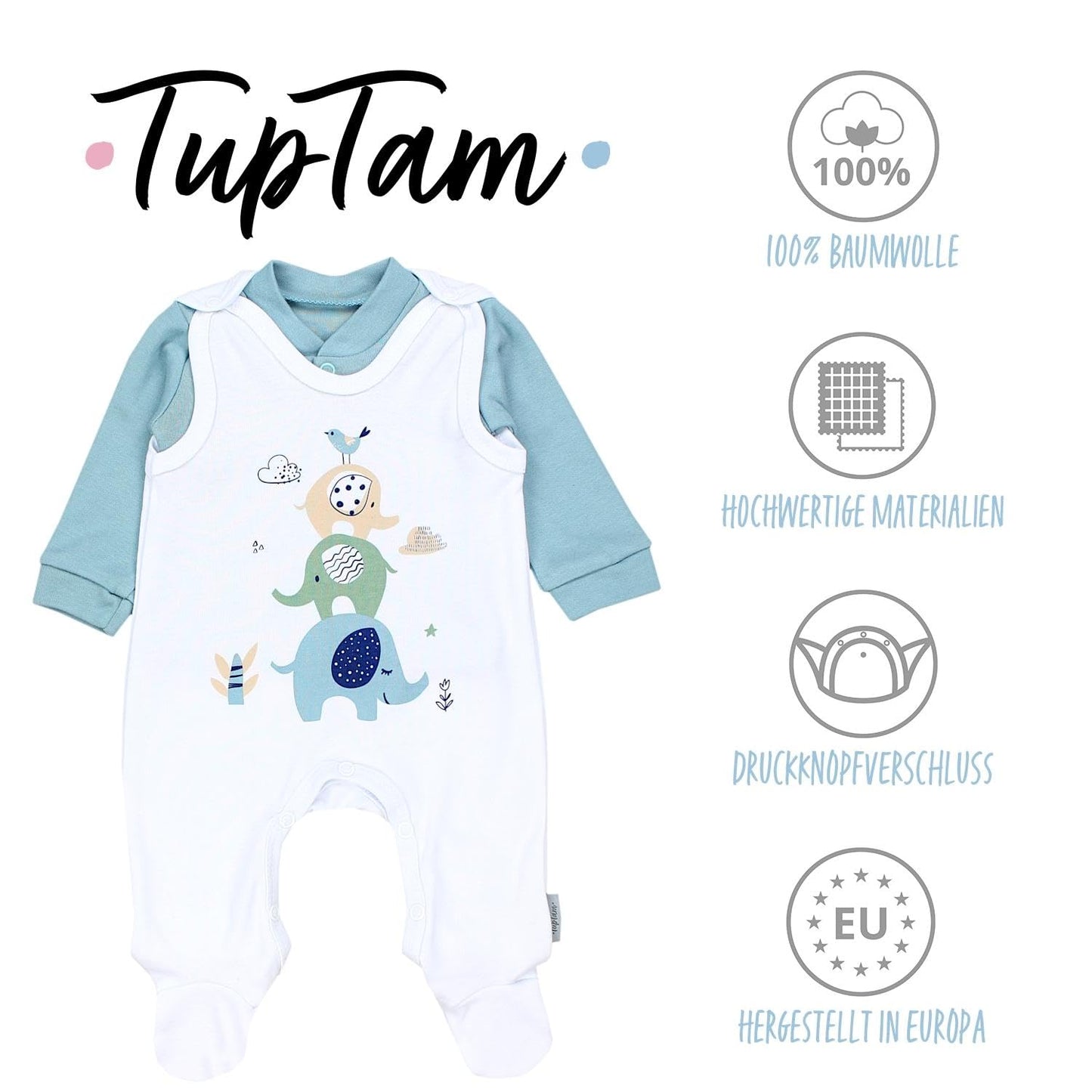 TupTam Baby Mädchen Jungen Strampler mit Langarmshirt Aufdruck Spruch 2 teilig