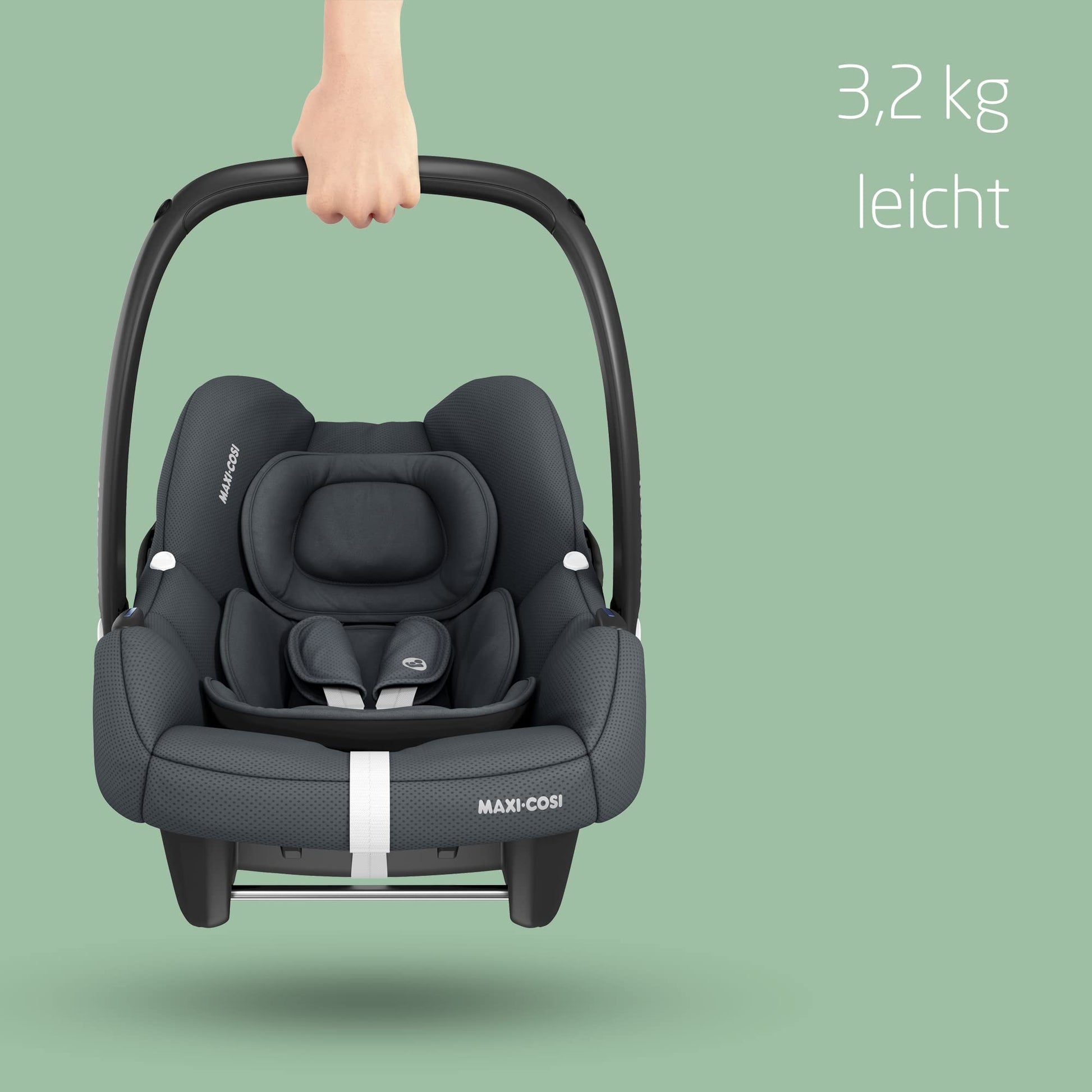 Maxi-Cosi CabrioFix i-Size, Babyschale, 0–12 Monate, max. 12 kg, leichter i-Size Kindersitz (3,2 kg), Sonnenverdeck, gepolsterter Sitz, für viele Maxi-Cosi Kinderwagen, Essential Green - Meloni2
