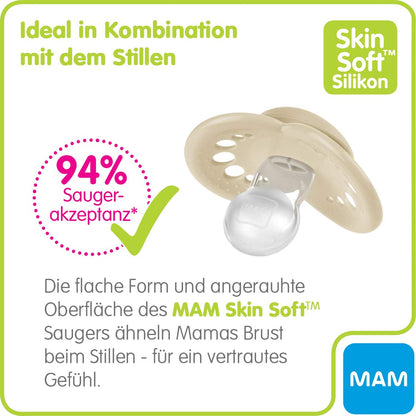 MAM Original Schnuller im 2er-Set, zahnfreundlicher Baby Schnuller aus nachhaltigen & bio-erneuerbaren Materialien, Sauger aus MAM SkinSoft Silikon, mit Schnullerbox, 6-16 Monate, rosa/lila
