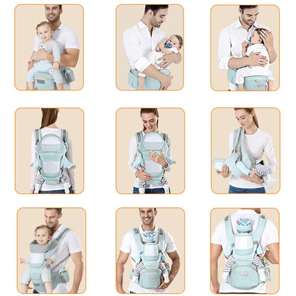 Azeekoom Baby Carrier Ergonomic with Hip Seat, Cotton Child Carrier Dorsal and Ventral, Lightweight Breathable, Adjustable Headrest for Babies and Children from 0 to 48 Months (3.5 to 25 kg) 