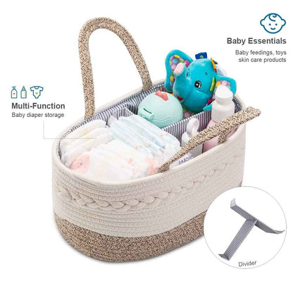Baby Nappy Caddy Organiser, Multifunctional Storage Box for Nappies, with Interchangeable Compartments, 100% Cotton Linen, Portable Storage Basket for Nappies, Baby Shower Gift