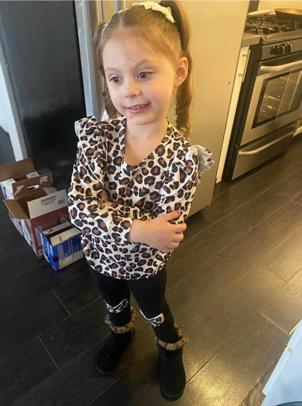 Unicorn Outfits for Little Girls 2 Pieces Ruffle Sleeve Sweatshirt + Leggings Autumn Leopard Clothing Sets 2-10 Years Old
