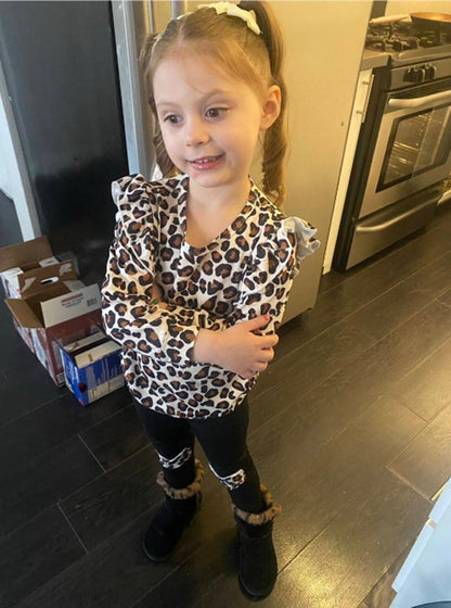 Unicorn Outfits for Little Girls 2 Pieces Ruffle Sleeve Sweatshirt + Leggings Autumn Leopard Clothing Sets 2-10 Years Old