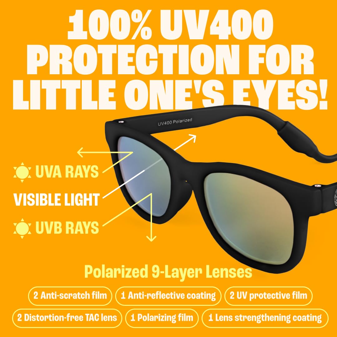 Polarized Baby Sunglasses with Strap - Unbreakable Flexible Toddler Sunglasses for Toddlers Newborn 0-24 Months