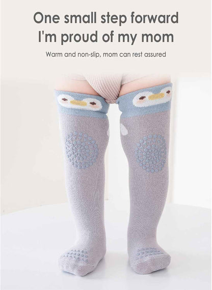 Non-Slip Socks for Children, Pack of 3 Baby Knee Socks, Children's Socks Made of Cotton, Girls, Knee-Length Crawling Socks, Animal Themed Non-Slip Sports Socks for Boys and Girls, 1-3 Years