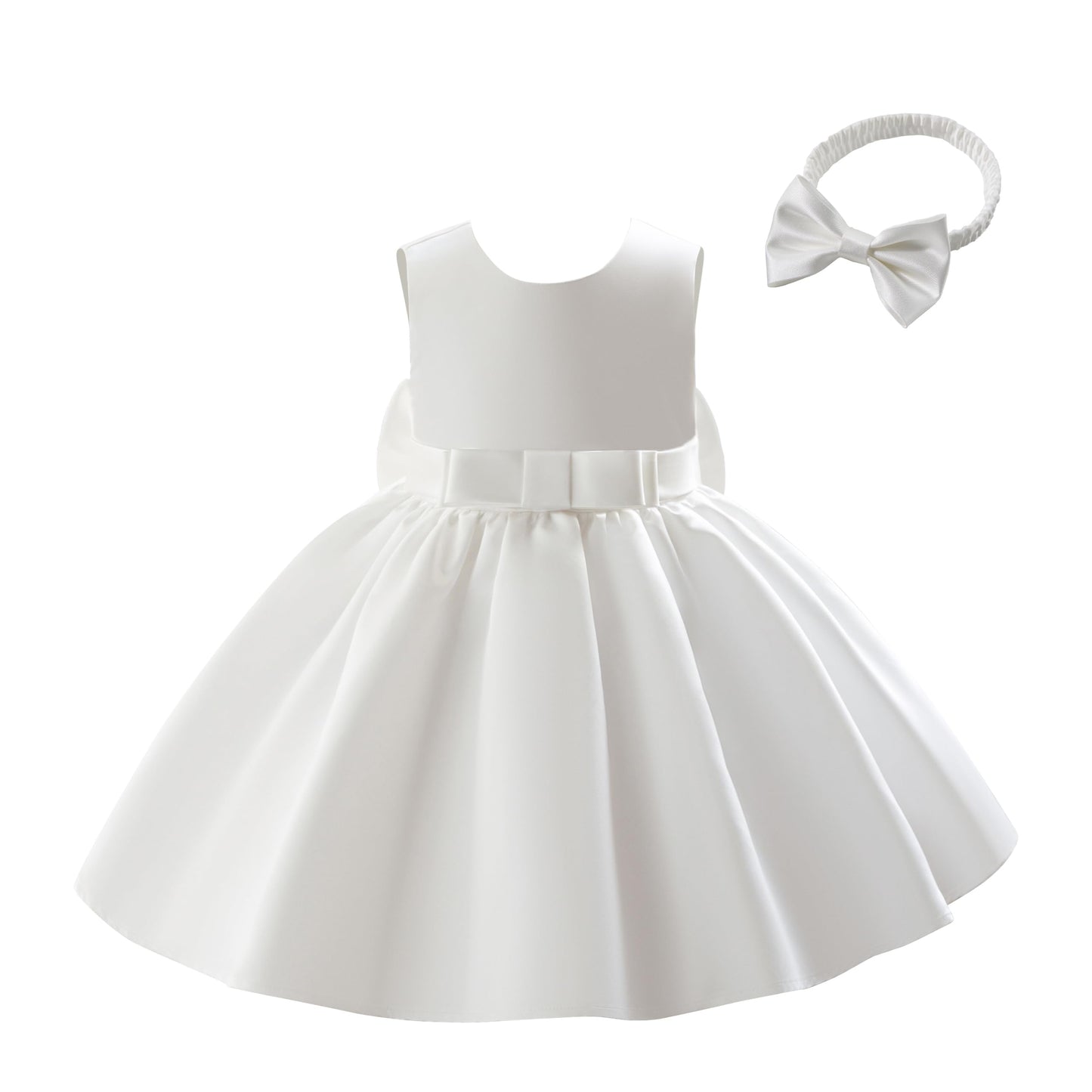 Baby Mädchen Kleid Satin Bowknot A-Linie Taufe Kleid Ärmellos Kleinkind Prinzessin Geburtstag Kleider Kinder Hochzeit Blumenmädchen Kleid Festliche Party Kleid
