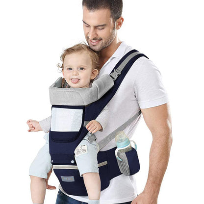 Azeekoom Baby Carrier Ergonomic with Hip Seat, Cotton Child Carrier Dorsal and Ventral, Lightweight Breathable, Adjustable Headrest for Babies and Children from 0 to 48 Months (3.5 to 25 kg) 