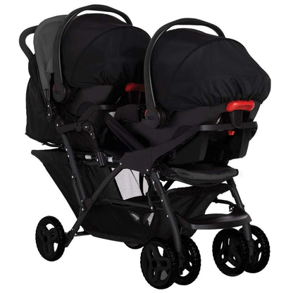 Graco Stadium Duo Geschwisterwagen, Zwillingswagen, 0-15 kg, auch mit Babyschale nutzbar, verstellbare Rückenlehnen, zusammenklappbar, freistehend, großer Staukorb, inkl. Snacktabletts, Titanium
