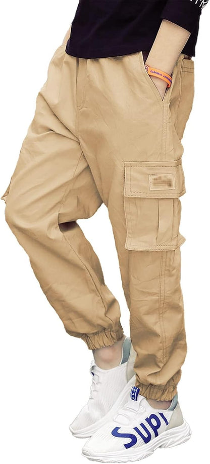 Deekynoop Children's Cargo Trousers Boys Twil Cargo Jogging Bottoms with Elastic Waistband