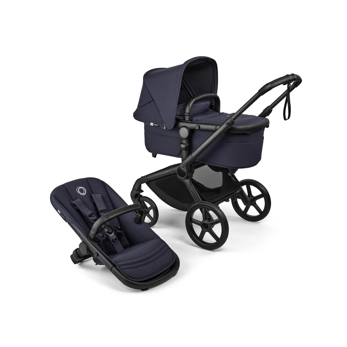 Bugaboo Fox 5 Renew, 2-in-1 Kinderwagen für jedes Gelände, mit Liegewanne | ausziehbarer Kleinkindsitz, praktische Ein-Hand Faltung, Fahrgestell in Schwarz und Sonnendach in Forest Green ab Lager
