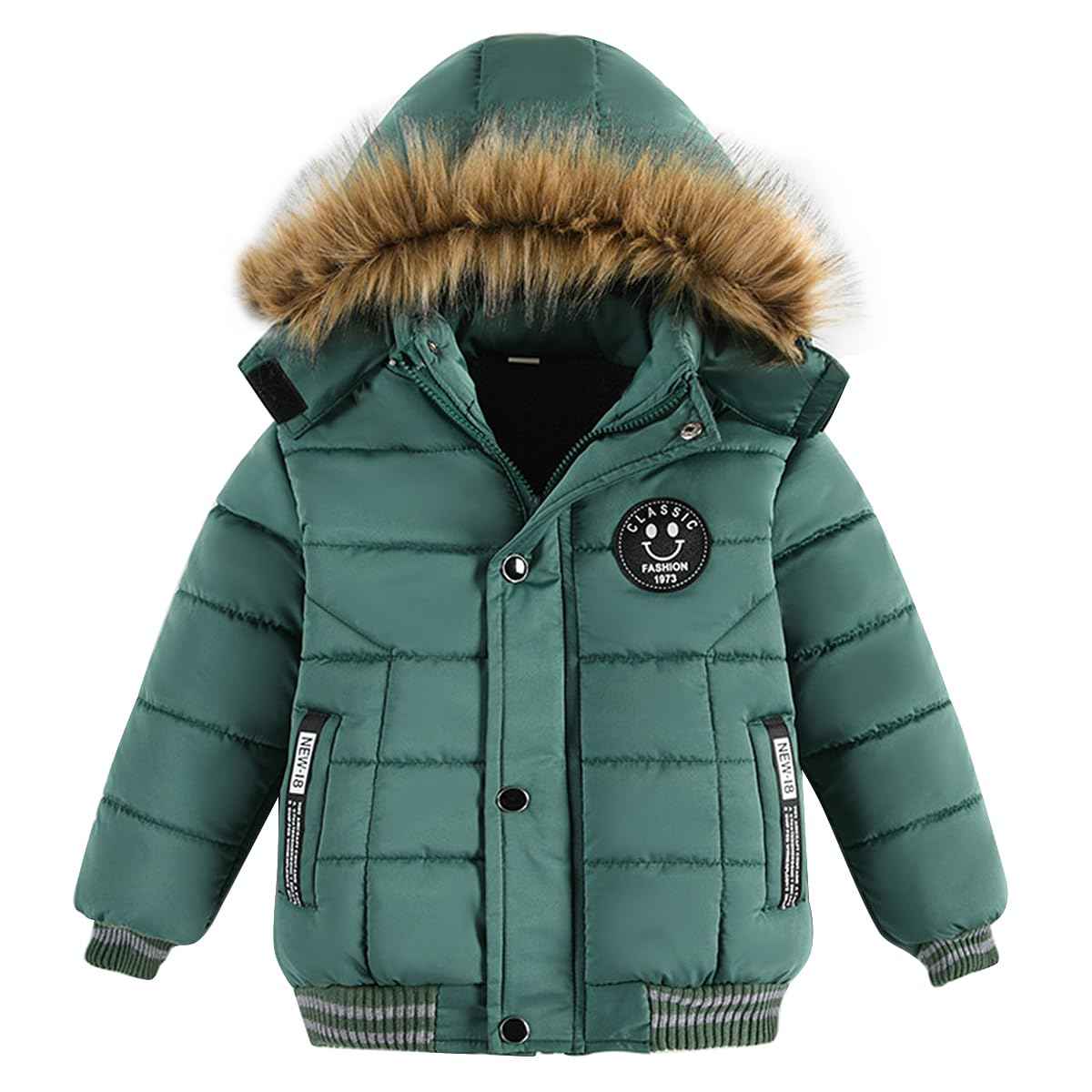 linboo Boys' Winter Jacket, Outdoor Coat, Parka with Fur Hood, Quilted Jacket, Cotton, Children's Jacket, Warm Winter Coat, Lined Winter Hooded Jacket