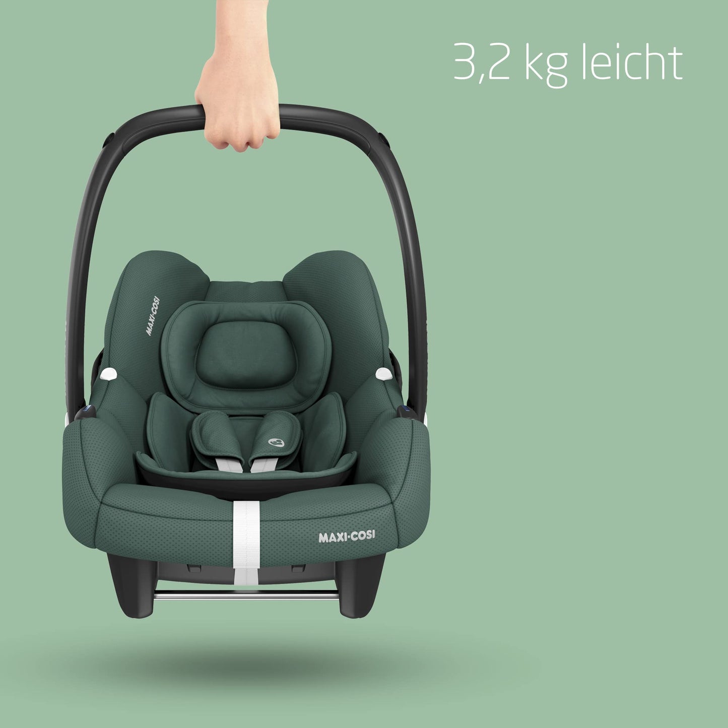 Maxi-Cosi CabrioFix i-Size, Babyschale, 0–12 Monate, max. 12 kg, leichter i-Size Kindersitz (3,2 kg), Sonnenverdeck, gepolsterter Sitz, für viele Maxi-Cosi Kinderwagen, Essential Green - Meloni2