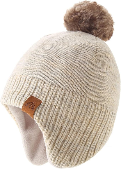 AHAHA Girls' Winter Hat, Earflap Beanie, Pompom Knitted Hats