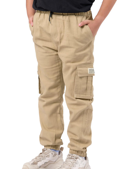 NATUST Jungen Cargohose Kinder Freizeithose mit Elastischem Bund