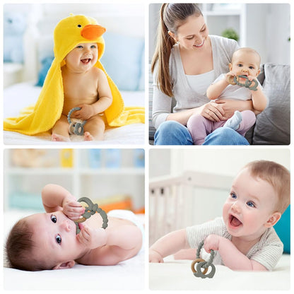 Vicloon Beißring für Babys, Beißring Spielzeug aus Silikon und Holzringe, Baby Zahnungshilfe BPA-frei, Schmerzlindernde Zahnen Nursing Zubehör für ab 3 Monaten Babys(Wal Blau)