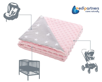 Medi Partners Babydecken Baby 100% Baumwolle Krabbeldecke Babydecke 75x100cm doppelseitig Kinderbett Minky Kuscheldecke Kinderwagen (REH mit grauem Minky)