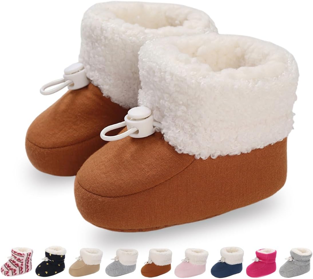Baby Winter Shoes Warm Baby Shoes Winter Non-Slip Adjustable Newborn Snow Shoes First Walking Shoes Lined Thermal Fleece Crawling Shoes Slippers Winter Boots 0-18 Months 